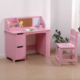 GarveeHome Kids Study Desk and Chair Set, Wooden School Learning Table with Storage, Hutch and Bulletin Board, Children Computer Desk with Chair, Small Toddler Desk for Home, School, Pink GarveeHome