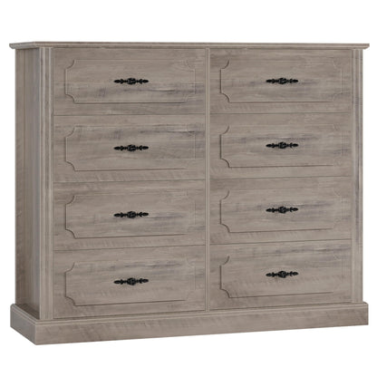 finetones Grey Dresser Chest of Drawers, Farmhouse Dresser Wood Dresser 8 Drawer Dresser with Steel Handles, Modern Dresser Drawers Floor Storage Cabinet for Living Room Hallway Office - WoodArtSupply