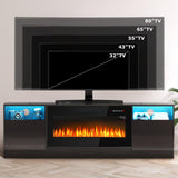 PUKAMI Fireplace TV Stand with 36" Electric Fireplace for TVs Up to 80", LED Light Entertainment Center with Highlight Storage Cabinet, 70 inch Modern Wood Media TV Console for Living Room, Black PUKAMI