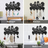 MAYJOYDIY Rooster Hen Coat Hooks Wall Mount Wood Farmhouse Animal Mushroom Key Holder for Wall 11.8×7.9inch Decorative Key Rack 5 Alloy Hooks for Gift Hallway Entryway Kitchen Farm Decor MAYJOYDIY