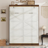 Hlivelood Queen Size Murphy Bed with 2 LED Lights, Farmhouse Wood Hidden Foldable Wall Bed Frame w/Gas Struts, Storage Bed Cabinet for Bedroom, Office, Space-Saving, No Box Spring Needed, Rustic White Hlivelood