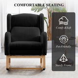 NIOIIKIT Nursery Rocking Chair with Footrest, Teddy Upholstered Glider Chair, Nursery Gliding Recliner with Side Pocket, Glider Rocker for Living Room (Black Teddy) NIOIIKIT