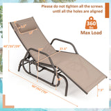 Tangkula Outdoor Glider Recliner Chair, Adjustable Backrest Patio Gliding Lounger with Armrests and Pillow, Outdoor Swinging Rocking Chair w/Breathable Fabric for Poolside, Backyard (1, Brown) Tangkula