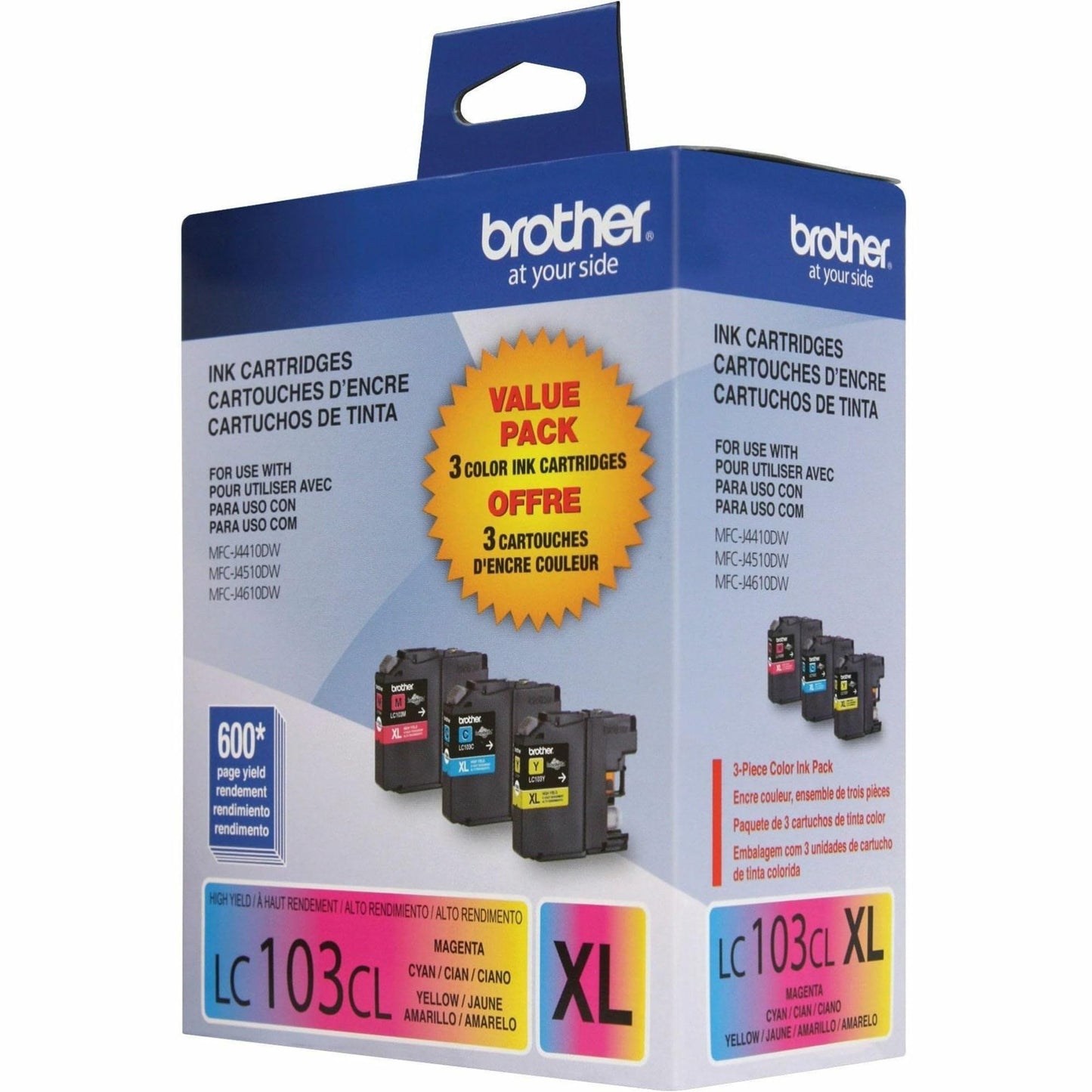 Brother LC1033PKS, LC-103, Innobella High-Yield Ink, 600 Page-Yield, 3/Pack, Cyan-Magenta-Yellow