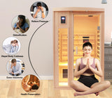 KUNSANA Ceramic Infrared Sauna 2 Person Far Infrared Sauna Hemlock Saunas Room for Home 2 in 1 Indoor Sauna with Low EMF Heaters + Ceramic Heating Cubes-Chromotherapy-Bluetooth Speaker KUNSANA