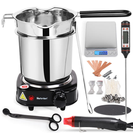 Hehinton Double Boiler Wax Melter Pot, Professional Water Heating Warming Pots for Candle Making, Candle Making Kit for Beginners, DIY Kit with Electronic Scale, Heat Gun, Thermometer, Candle Trimmer Hehinton