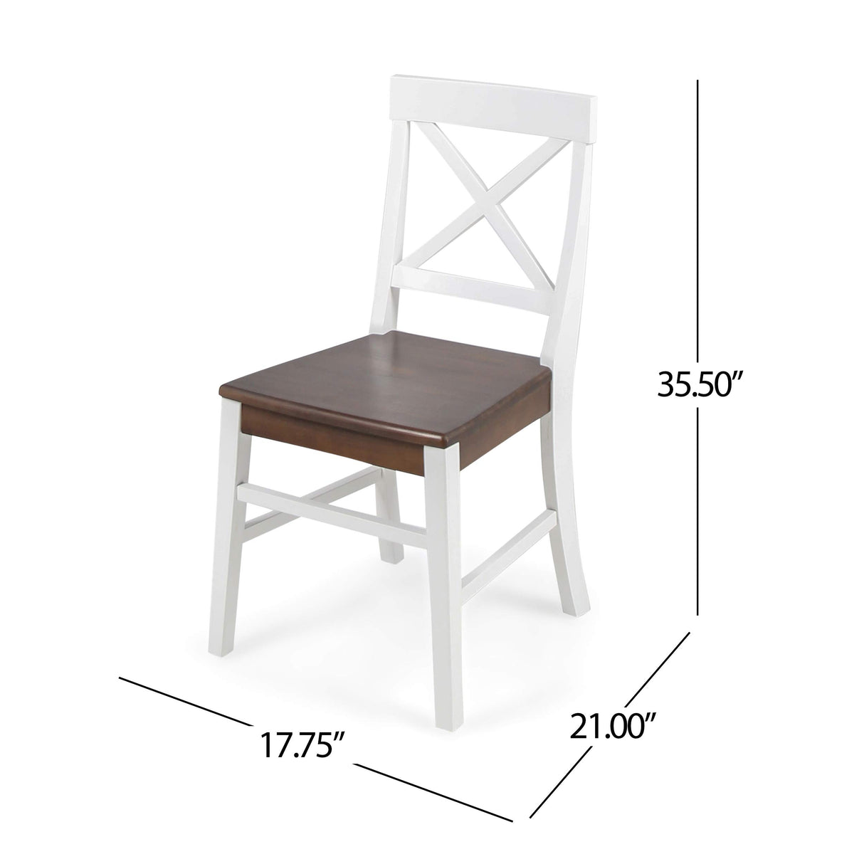 Christopher Knight Home Roshan Farmhouse Acacia Wood Dining Chairs, White / Walnut 21D x 17.75W x 35.5H Inch GDFStudio