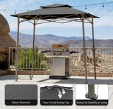 CROWN SHADES 8 x 5 Foot BBQ Grill Gazebo Beach Tent Canopy, Easy Up Outdoor Patio Shade Cover with Double Tier Vented Top & 2 Side Shelves, Grey CROWN SHADES