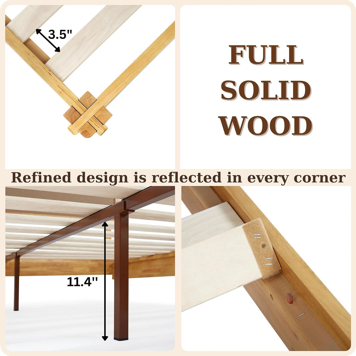 Bme Chalipa 14” Solid Wood Queen Bed Frame with Japanese Joinery - Minimalist Platform Design & Enhanced Storage Bme