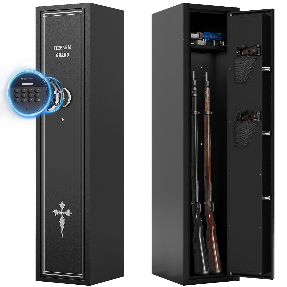 KAER 2-3 Gun Safe,Long Gun Safe for Rifles and Pistols,Rifle Safes for Home Gun Safes for Rifles,Multi-Function Gun Cabinet with Removable Gun Racks,Pistol Pockets (2-3 GUN) KAER