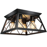 FadimiKoo 4-Light Black Flush Mount Ceiling Light for Kitchen Hallway, Industrial Close to Ceiling Lighting, Farmhouse Square Cage Lamp for Dining Room, Living Room, Bulb Not Included FadimiKoo