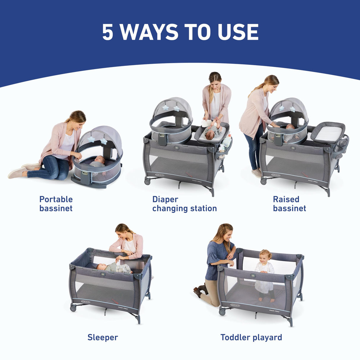 Graco Pack n Play Dome LX Playard with Baby Bassinet, Lightweight Portable Crib, Push-Button Fold Travel Crib, Redmond, Convertible Graco