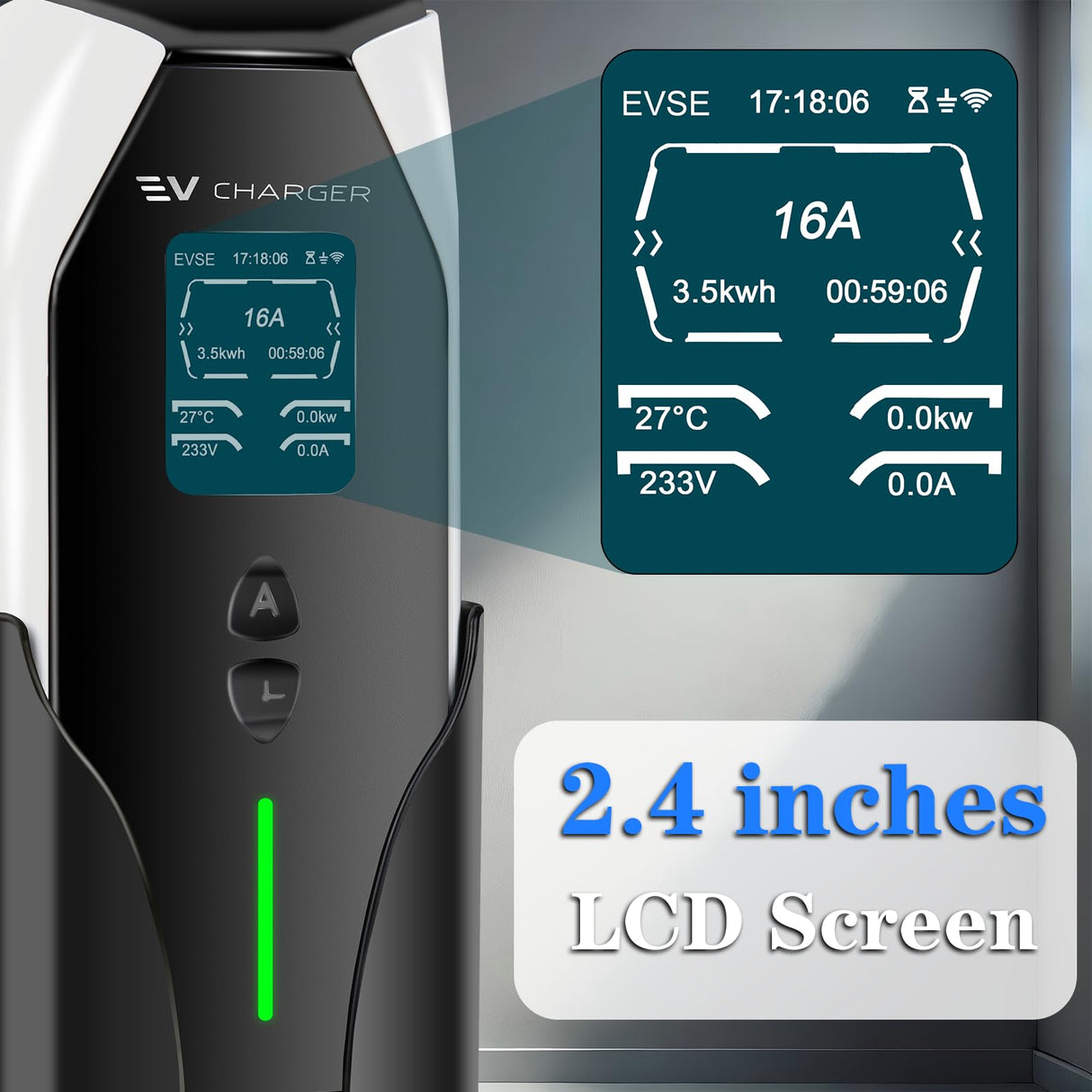 GUWIEYG Portable Level 1&2 EV Charger, 16A 100-240V 25FT J1772 Charger, Portable Electric Vehicle Charging with NEMA 6-20 Plug and NEMA 5-15 Adapter, Adjustable Current, Delay Timer, App Control GUWIEYG