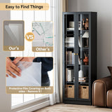 IRONMIX Black Bookshelf with Doors and Adjustable Shelves, 5-Tier Tall Bookcase, 70.87" Modern Display Cabinet, Metal Book Shelf with Storage Cabinet for Home Office Living Room IRONMIX