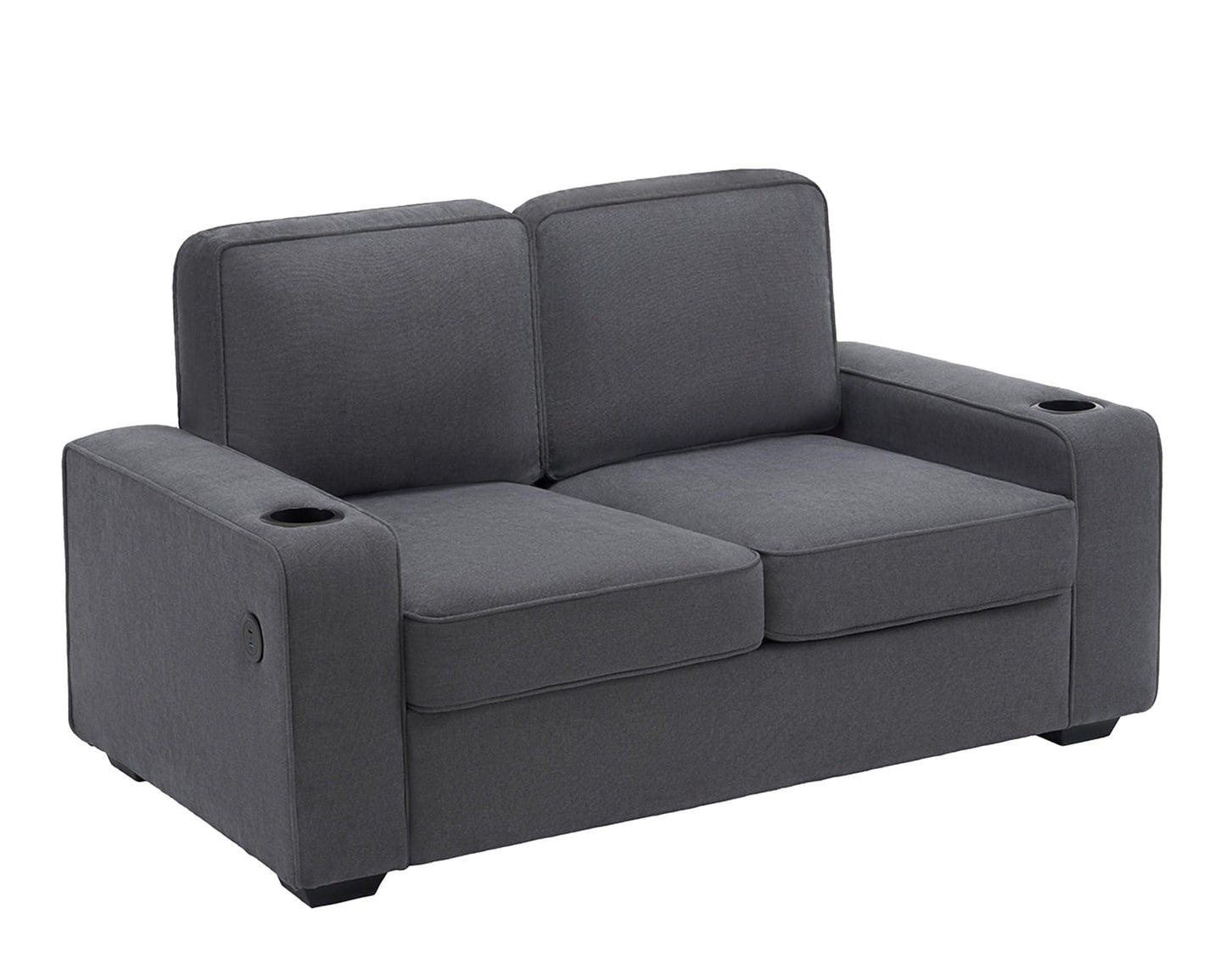 VanAcc Sofa, Comfy Couch- Deep Seat Sofa, Modern Couch with Cup Holders & USB Charging Ports, Loveseat for Living Room (Charcoal Grey Chenille)