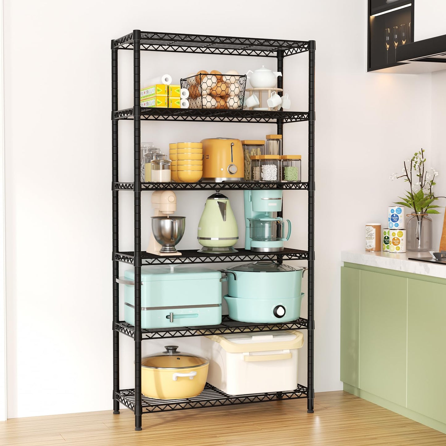 SINGAYE 6 Tier Shelf Organizer Storage Metal Shelves Garage Wire Shelving Unit Pantry Rack 36" L x 14" W x 72" H Black