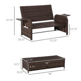 Outsunny Patio Rattan Daybed with Cushions, Wicker Outdoor Bed Lounger w/Loveseat, Storage Ottoman, Coffee & Side Tables, for Poolside, Porch, Backyard, Beige Outsunny