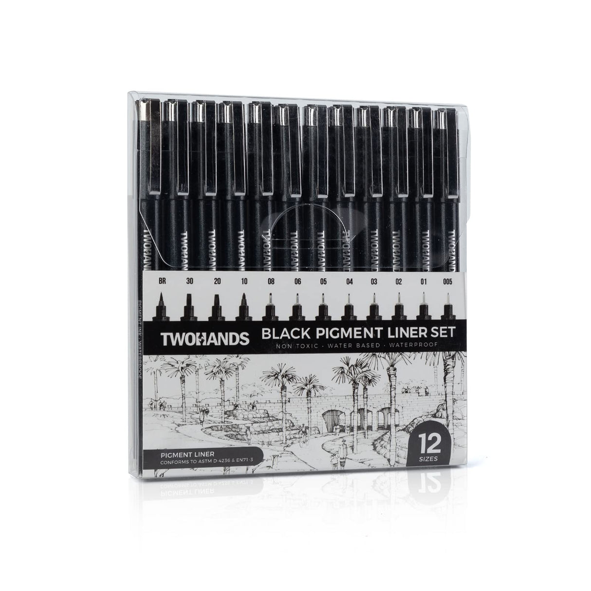 TWOHANDS Art Pens,Fineliner Ink Pens,Set of 12 Technical Drawing pen,Pigment Pen,Fine Point,Black,Waterproof,for Art Watercolor,Sketching,Anime,Manga, 902188 TWOHANDS