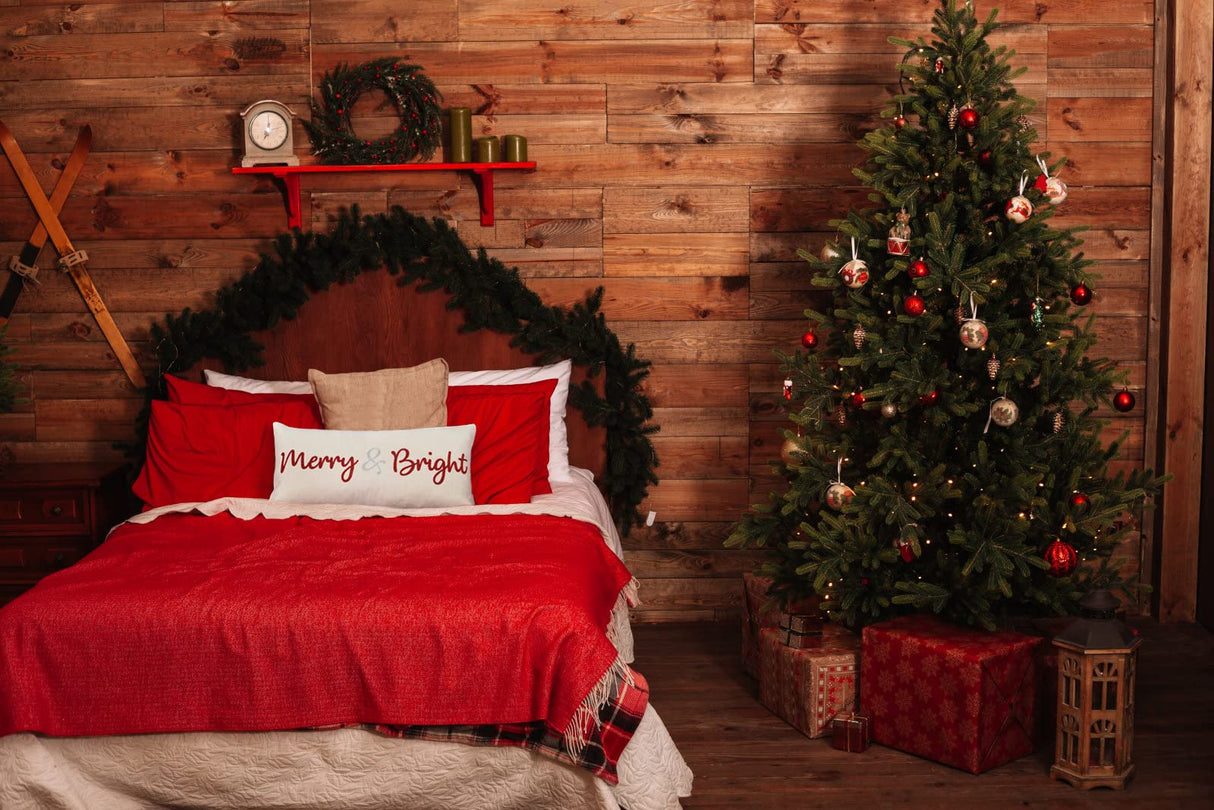 LOOPUINHOM Nice Merry and Bright Christmas Decor Cotton Burlap Decorative Rectangle Throw Lumbar Waist Pillow Case Cushion Cover for Couch Living Room 12X24 inches LOOPUINHOM