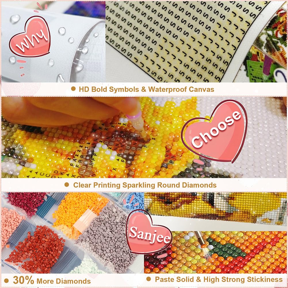 Sanjee Diamond Art Kits for Adults, Horses Diamond Painting Kits for Beginner, 5D DIY Round Full Drill Gem Art Crafts for Home Wall Decor Gift, 12x12inch Sanjee