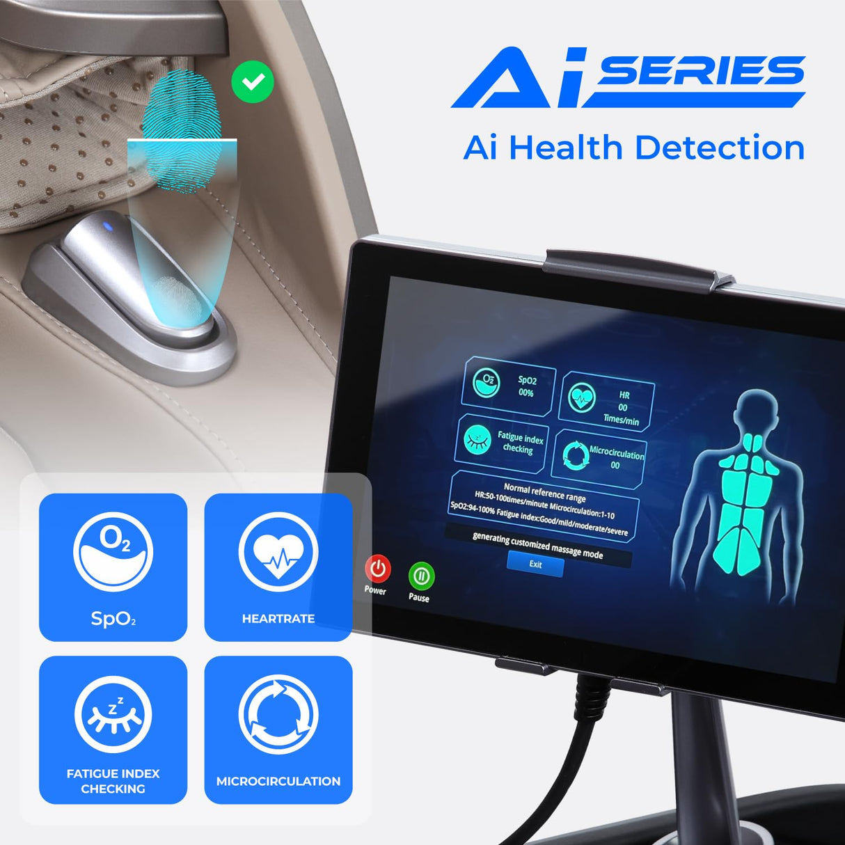 AmaMedic 2025 Revive | 4D Massage | Full Body Massage Chair | Health Fingerprint Sensor| AI Health Detection| 40 Cell Full Body Air Massage | Black (Black) AmaMedic