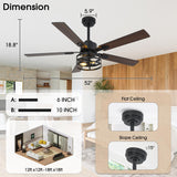 Vaczon 52" Farmhouse Ceiling Fans with Lights and Remote, Outdoor Ceiling Fan Dual Finish 5 Blades 6-Speed Quiet and Reversible DC Motor, Ceiling Fan with Light for Bedroom Living Room and Patio Vaczon