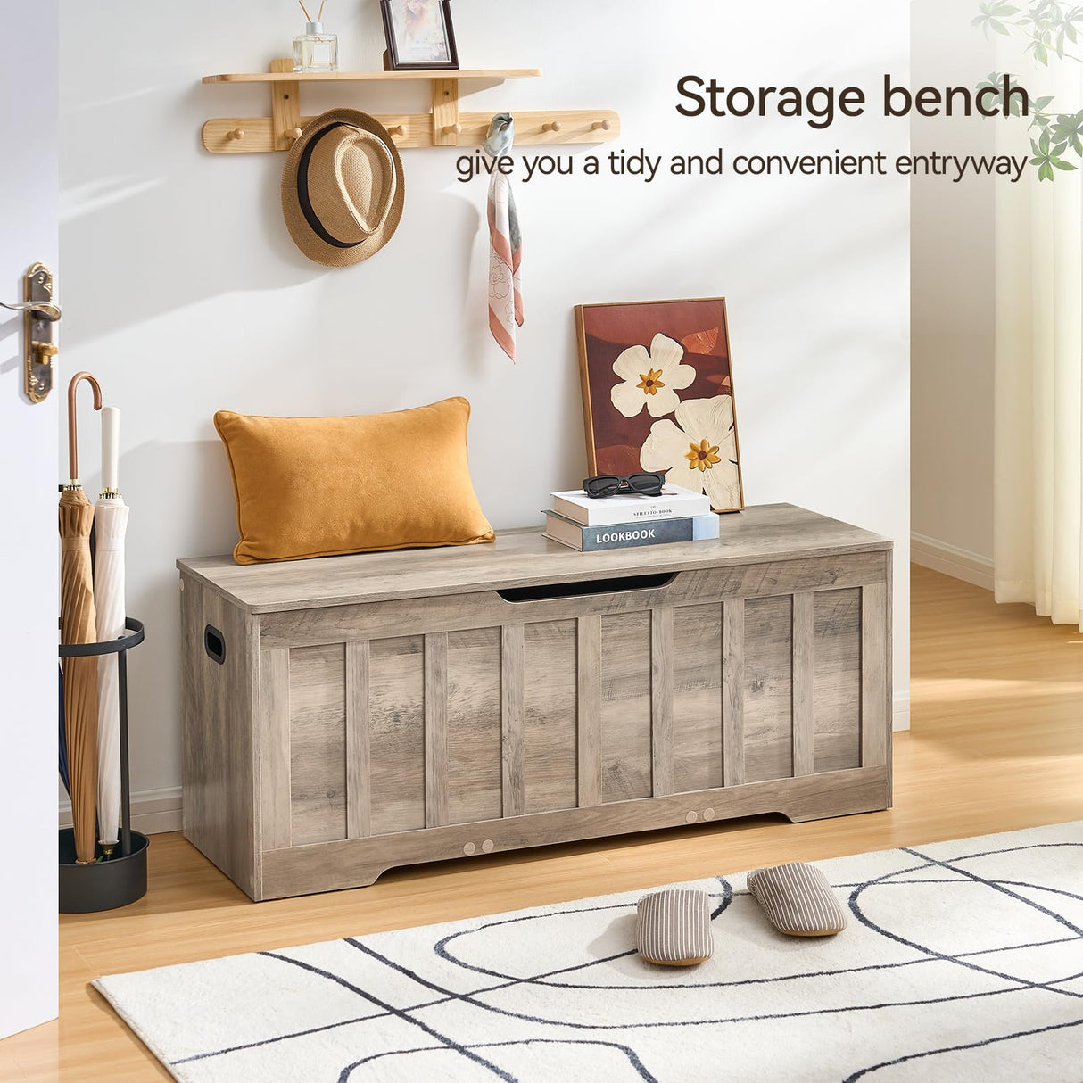 VANKILEY 47.2" Storage Chest Extra Large,Storage Trunk with 2 Safety Hinges,Wooden Storage Bench,Shoe Bench,47.2x15.7x19.1 Inch,Easy Assembly,Storage Bench for Bedroom,Living Room,entryway(Greige). VANKILEY