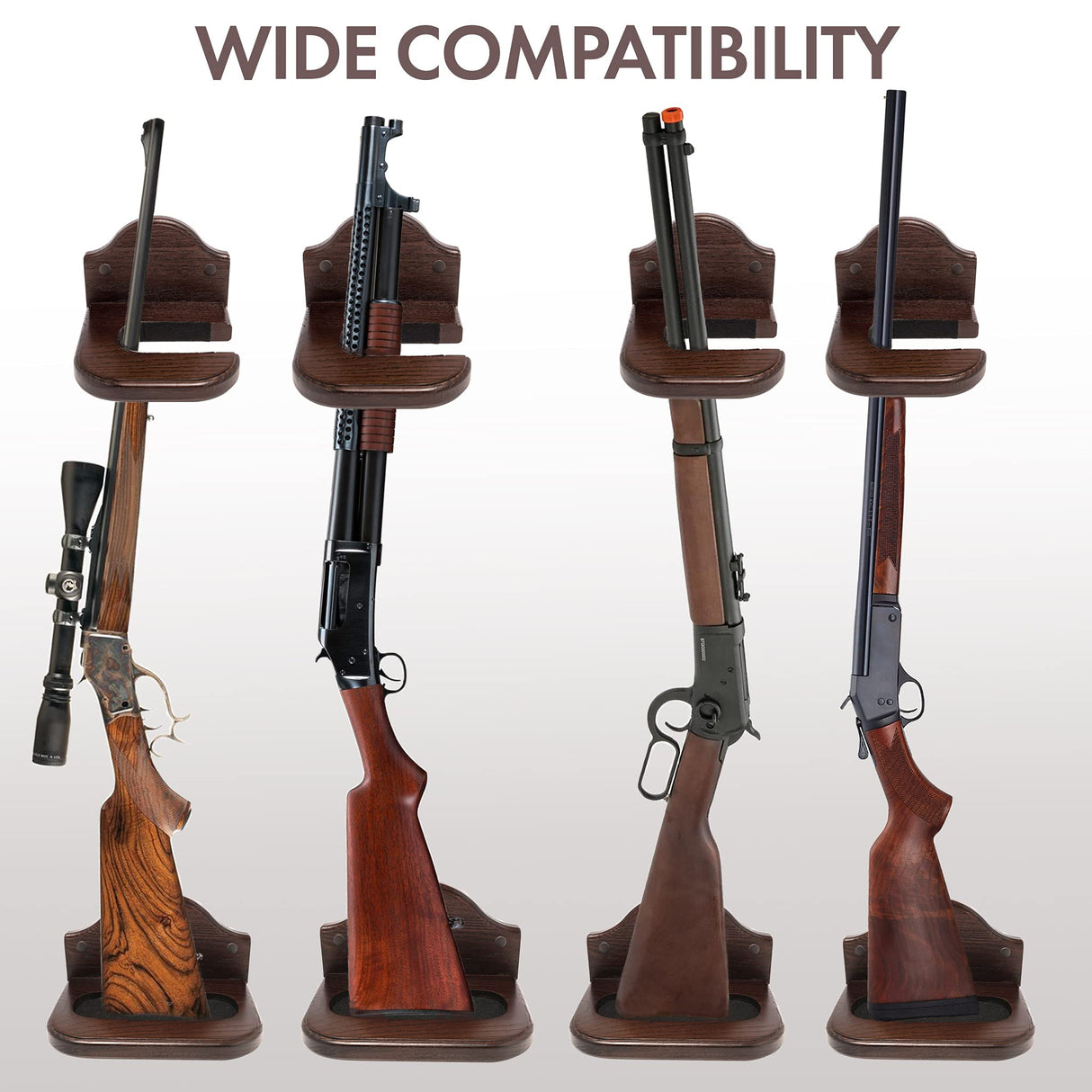 TESLYAR Gun Rack Holder Wall Mount Hold Up Displays Vertical Gun Rack and Shotgun Hooks Store Rifle Shotgun Bow Real Hardwood Hanger Brown TESLYAR