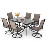 PHI VILLA 7 Piece Patio Dining Set for 6, 1 Large Metal Table and 6 Outdoor Dining Chairs with High Back and Padded Textilene, Outdoor Furniture Set for Garden, Yard PHI VILLA