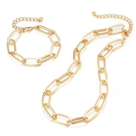 LANE WOODS Gold Chain Necklace and Bracelet for Women Ladies Dainty and Chunky Chain Link Paperclip Jewelry Set LANE WOODS