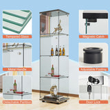 FANYUSHOW Tempered Glass Display Cabinet 4-Shelf Curio Cabinet with Security Lock 5mm Display Shelf Showcase for Living Room/Bedroom/Office- Black 64.7" H x 16.7" L x 14.37" W FANYUSHOW