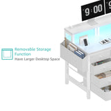 Lufeiya White Desk with 4 Drawers - 47 inch Gaming Desk with Monitor Stand, Computer Gaming Desk with LED Lights Power Outlets and Storage Bag Fabric Drawer for Home Office, Bedroom, White Lufeiya