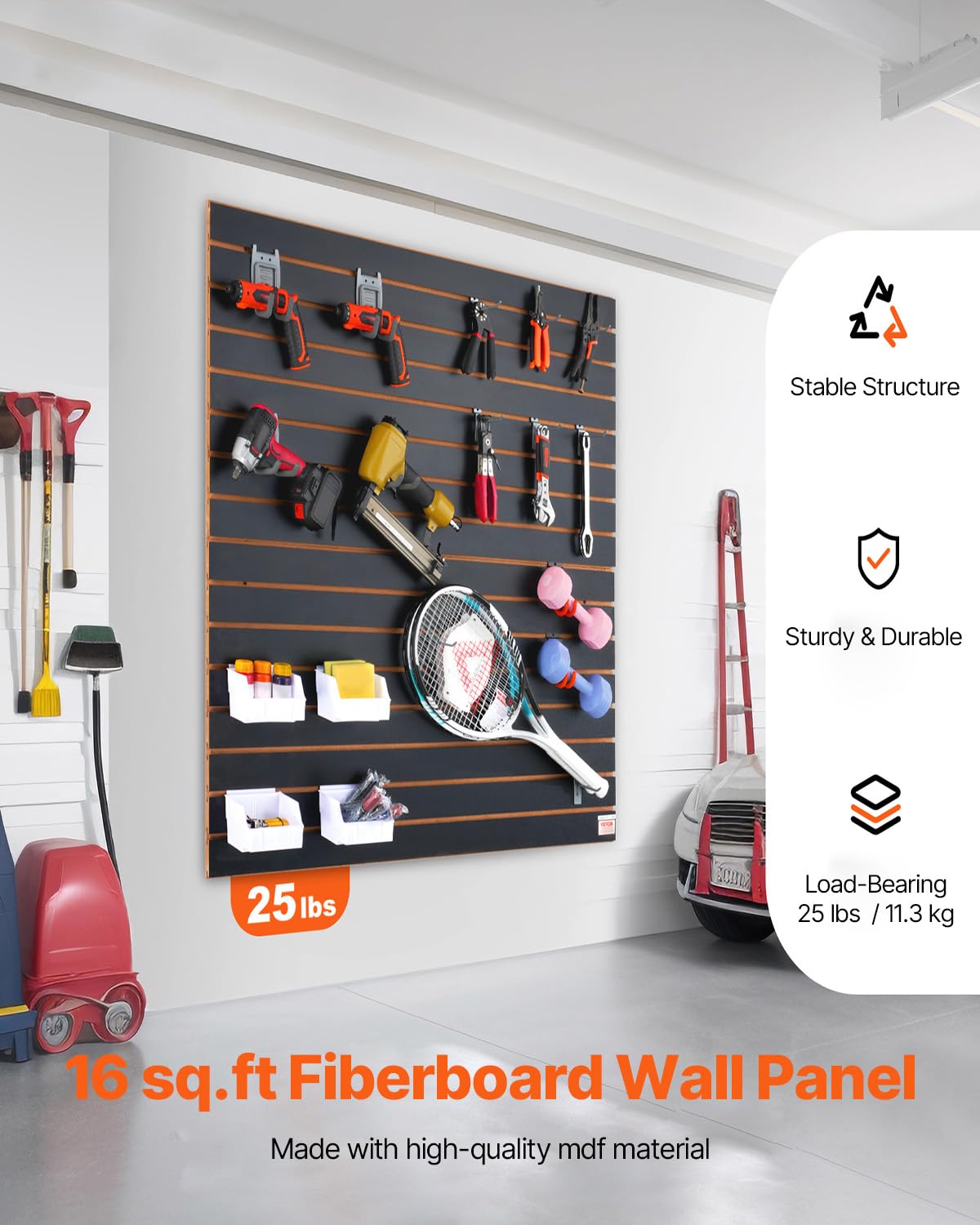 VEVOR Slatwall Panel, 16 sq.ft, Versatile Durable Slat Wall Panel with MDF Material & 3 in Groove, Aesthetic Easy to Clean Slat Wall Panel with Melamine Surface, Fit for Bicycles, Hammers, etc. VEVOR