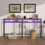 Tohomeor 5.9" Narrow Console Sofa Table with Power Outlets Led Light Sofa Skinny Behind Couch Table with Shelves Metal Frame and Charge Station (2, Rustic Brown) Tohomeor