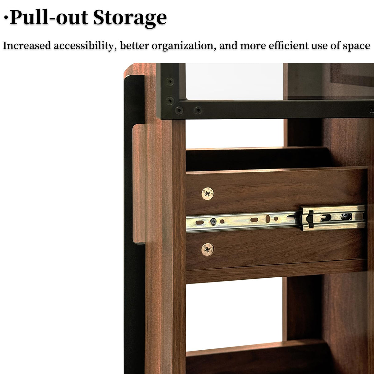 Display Cabinet with Double Glass Door, Diagonal Mirror, 6-Tier Pull-Out Shelf & Cordless Rechargeable LED 70'' Tall Lighted Display Cabinet for Curio, Collectibles with Storage Wood Finish Brown JOYSOURCE