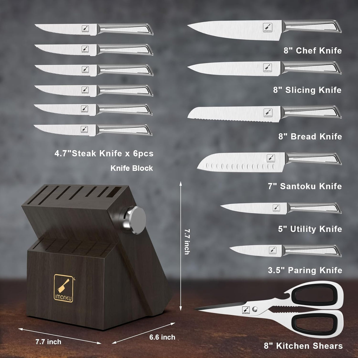 Knife Sets for Kitchen with Block imarku G14 Japanese Knife Set Stainless Steel Kitchen 14pcs, Built-in Sharpener, Sharp Knives with Non-slip Ergonomic Handle - Dishwasher Safe, Home Essential Gifts imarku