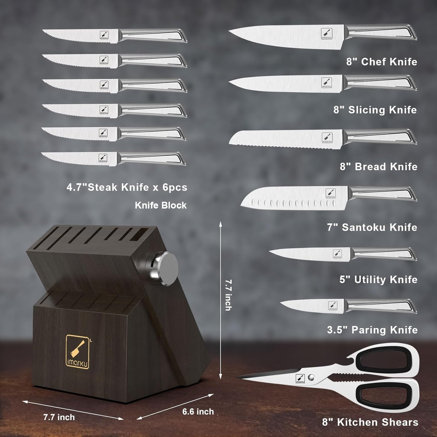 Knife Sets for Kitchen with Block imarku G14 Japanese Knife Set Stainless Steel Kitchen 14pcs, Built-in Sharpener, Sharp Knives with Non-slip Ergonomic Handle - Dishwasher Safe, Home Essential Gifts