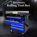 WTRAVEL Rolling Tool Chest with 7-Drawer Tool Box with Wheels Multifunctional Tool Cart Mechanic Tool Storage Cabinet for Garage, Warehouse, Workshop, Repair Shop (Black & Blue) WTRAVEL