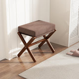 BAMBOOHOMIE Foldable Foot Stool Ottoman, Modern Foot Rest with Bamboo X Legs & Thick Foam Cushion, Folding Foot Stools Small Padded for Bedroom Living Room, Makeup Vanity Stool Chair (Brown - Brown) BAMBOOHOMIE