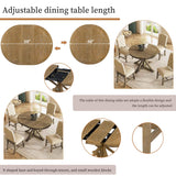 Retro Style 5-Piece Round Dining Table Set for 4,Extendable Table with 4 Upholstered Chairs for Dining Room,Living Room,Kitchen,54" Dining Table + 4 Dining Chairs(Oak Natural Wood + Off White) WIIS' IDEA