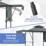 Tangkula 13x5 Ft Grill Gazebo with Dual Side Awnings, 2-Tier Barbecue Gazebo with 2 Shelves, 7 Hooks, Adjustable Shadow, Outdoor Grill Canopy for Backyard Garden Poolside (Grey) Tangkula