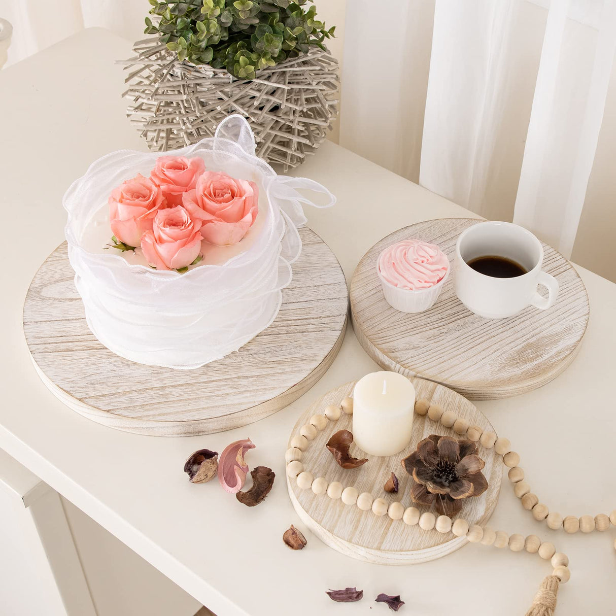 VIVIRBIEN 3 Tier Cupcake Stand Round,Wood Cake Stand with Tiered Tray Decor,Rustic Cake Stand,Cupcake Display for Home Tea Party, Birthday, Wedding, Farmhouse Decor,Woodland Baby Shower…… VIVIRBIEN