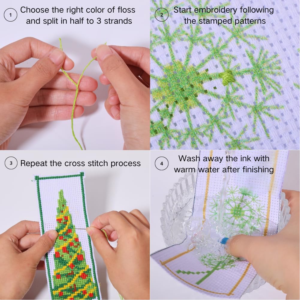 FREEBLOSS 6 Set Cross Stitch Bookmark Kit Cross Stitch Kit Cute Stamped Embroidery Bookmark with Instruction for Adults DIY Stitching Kits 8''x2.4'' FREEBLOSS