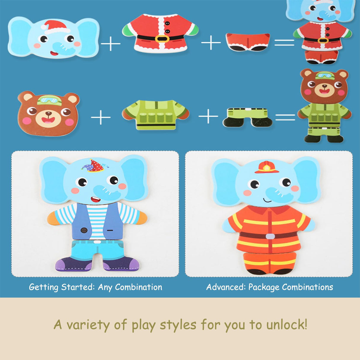 LilyBeauty Wooden Jigsaw Bear Family Puzzle Box, Dressing Puzzles Toys, Dress-up Puzzle Set（72 pcs） (Mixed) LilyBeauty
