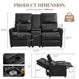 Loveseat Recliner Sofa, Push Back Double Wall Hugger Reclining Sofa Chair with Console, 2 Seat Leather Home Theater Seating with Cup Holder, Manual Comfy RV Furniture Sofa for Living Room, Light Black SENIFIS