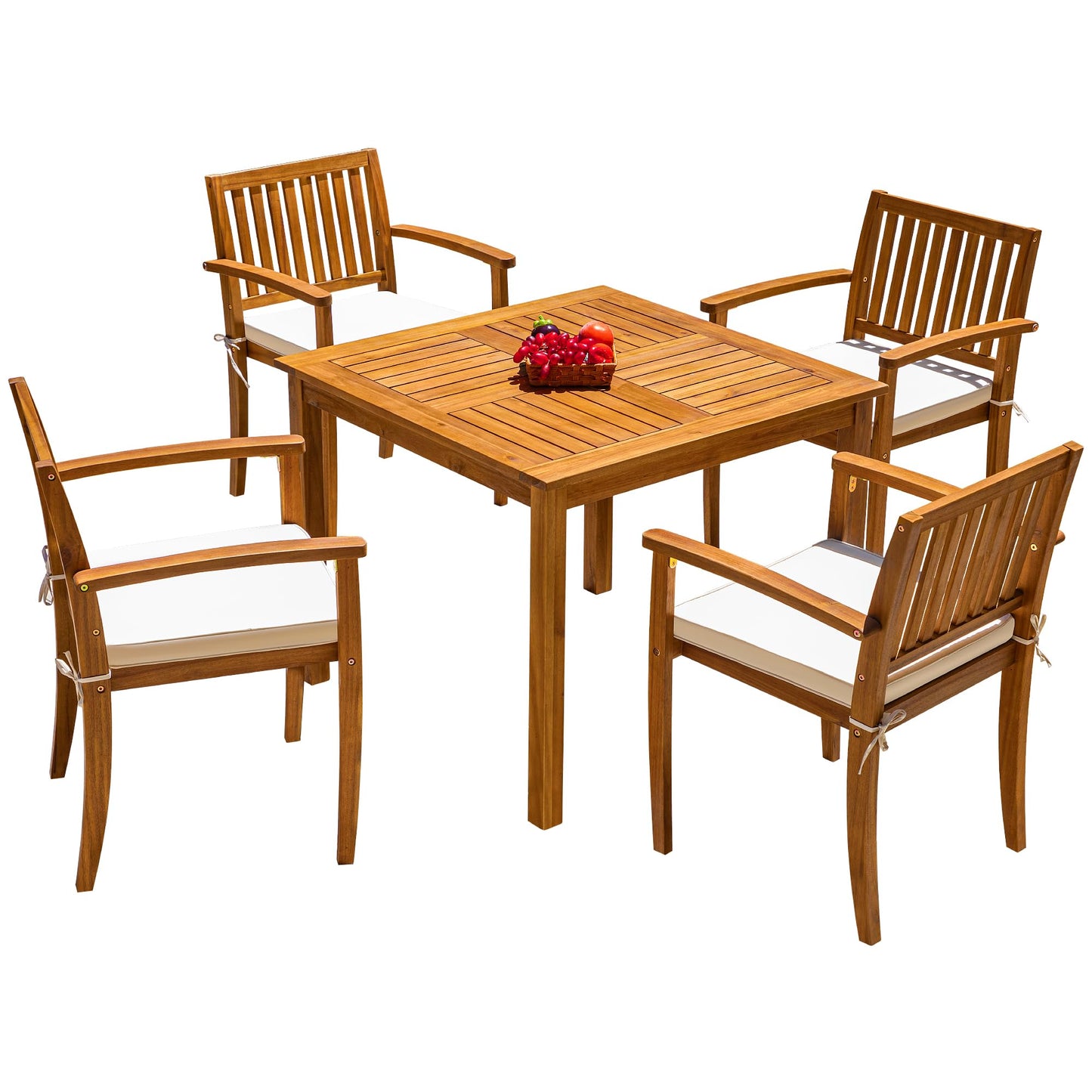 Flamaker 5 Piece Outdoor Dining Set Acacia Wood Patio Table and Chairs with Soft Cushions Patio Furniture for Deck, Backyard, Garden - WoodArtSupply