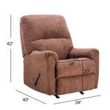 CANMOV Rocker Recliner Chair for Adults,Manual Recliner Chair with Overstuffed Backrest and Armrests, Soft Fabric Manual Rocking Reclining Sofa for Living Room,Brown CANMOV