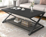 LVB Black Coffee Table, Wood Metal 2 Tier Center Tables with Storage Shelf, Modern Rectangular Concrete Tea Table for Living Room, Wooden Middle Cocktail Table for Office Bedroom, 47 inch, Black Oak LVB