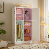 Unikito 71'' Farmhouse Wardrobe Closet with Hanging Rod, 4 Barn Door Clothing Storage Cabinet with Adjustable Shelves, Freestanding Wardrobe Cabinet for Bedroom Living Room Office, White，2 Pack Unikito