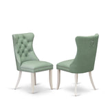East West Furniture DAP2F22 Dallas Parson Kitchen Chairs-Willow Green Faux Leather Upholstered, Set of 2, Linen White East West Furniture